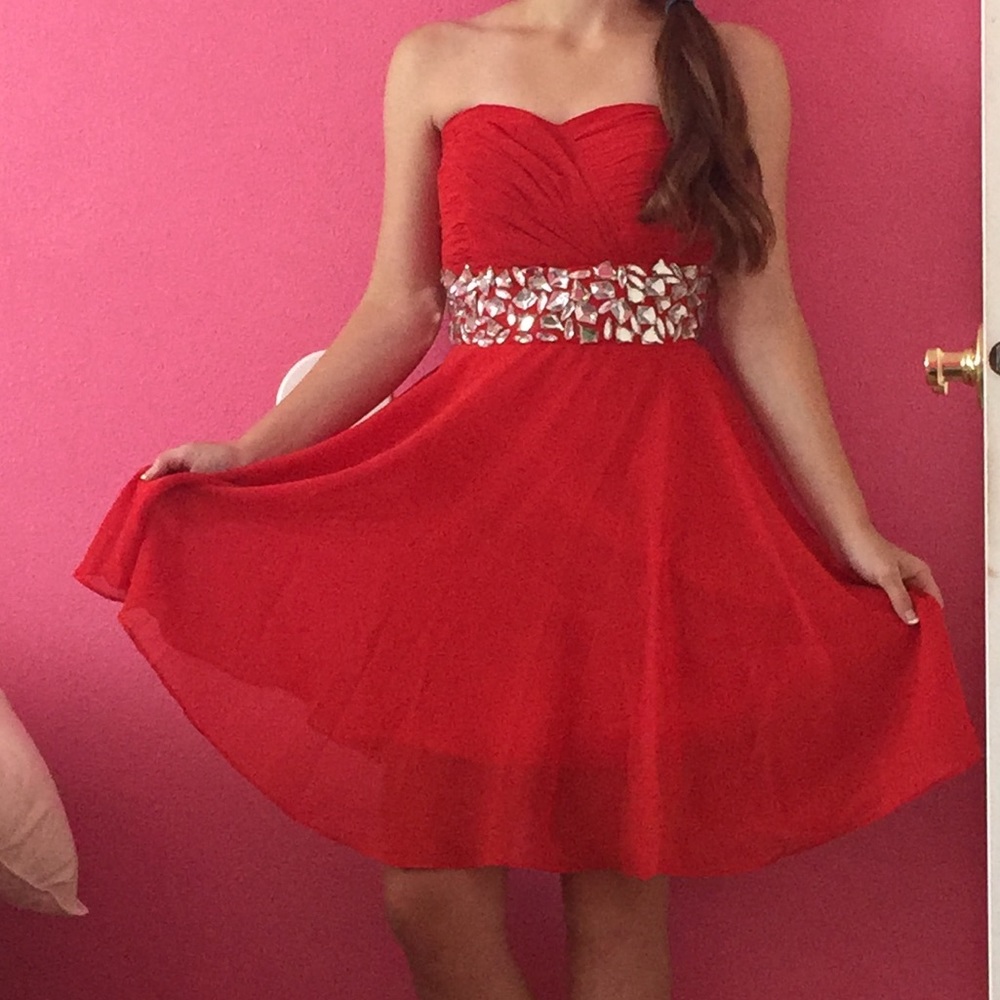 Bright red homecoming dress.