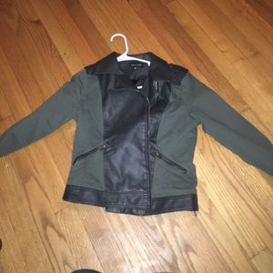 Green military leather jacket