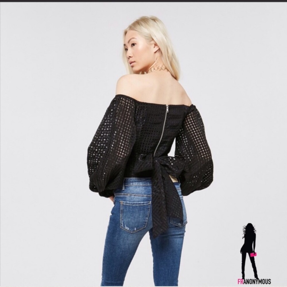 Black Long Sleeve Off Shoulder Fitted Shirt - Picture 2 of 2