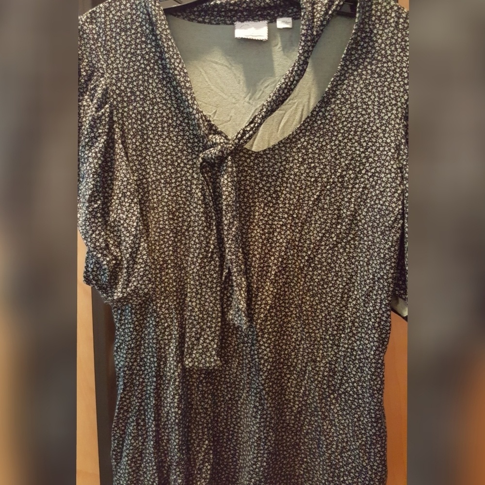 Mint & Black tie neck Anthropologie top