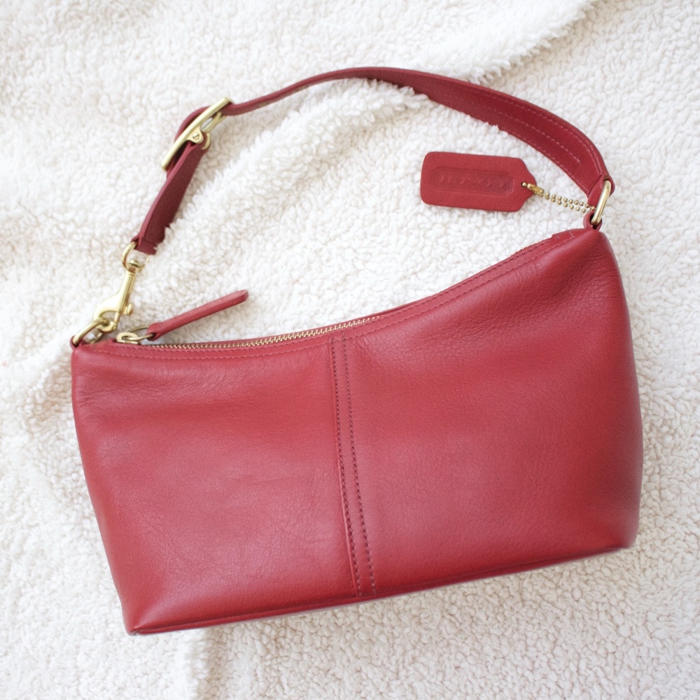 Red leather shoulder bag