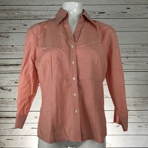 Ann Taylor Pink Button Down Fitted Blouse Size M