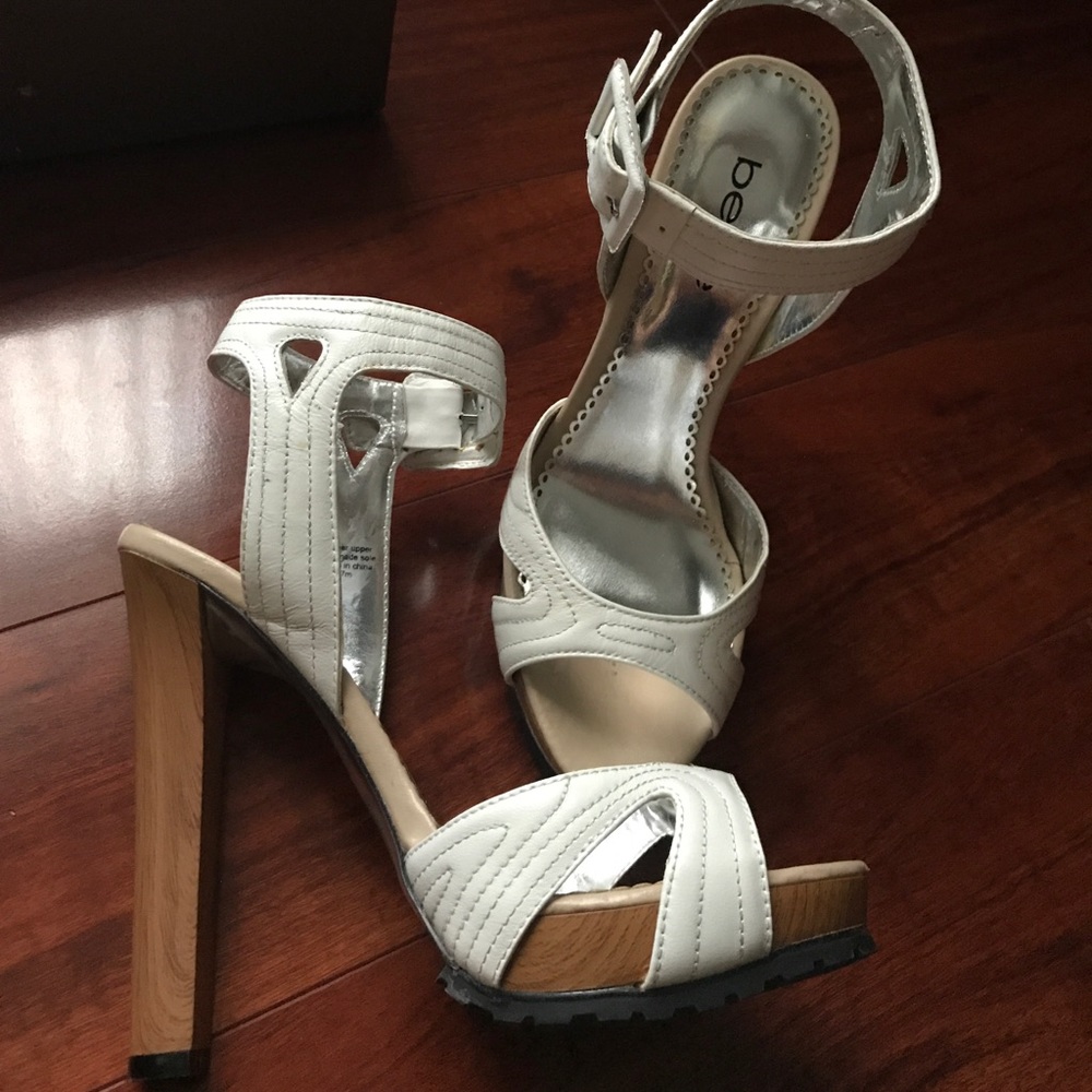 Bebe high heel sandal white wood new 7 ankle strap
