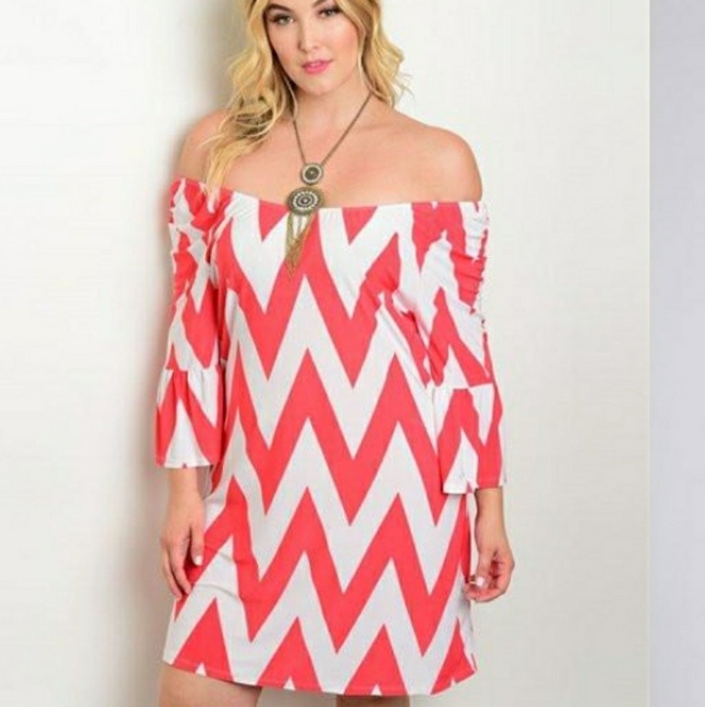 Red and white chevron dress
