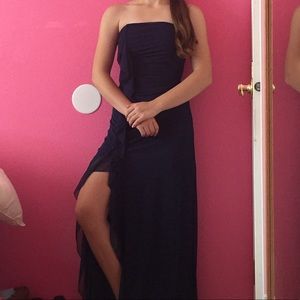 Long dark blue prom dress