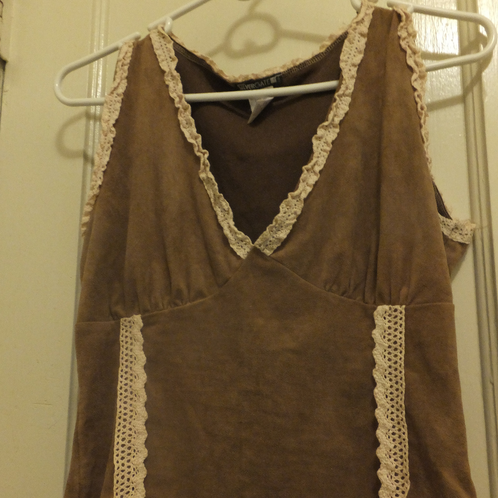Boho Faux Suede Top w/ Crochet Lace Details