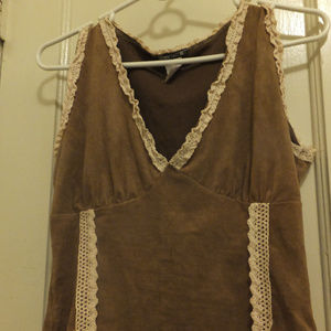 Boho Faux Suede Top w/ Crochet Lace Details