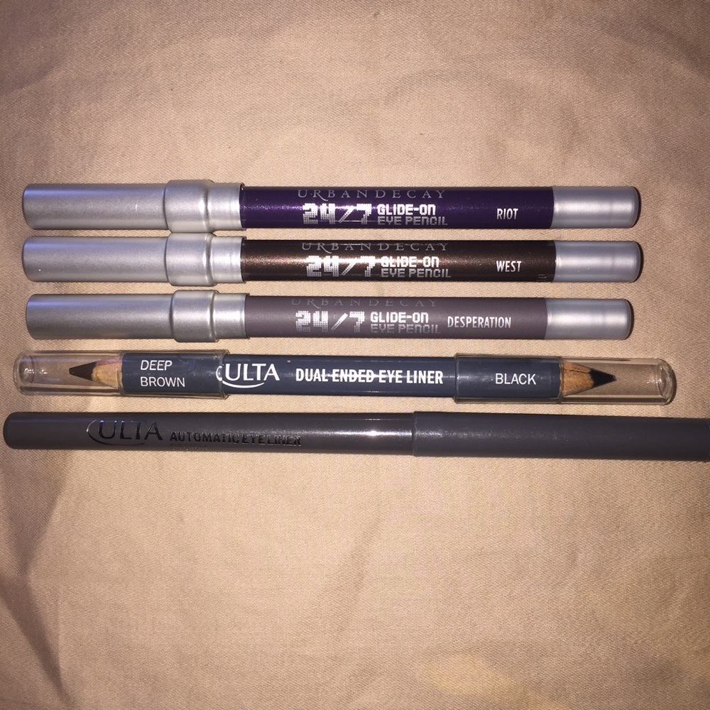 3 Urban Decay eyeliners and 2 ULTA eyeliners