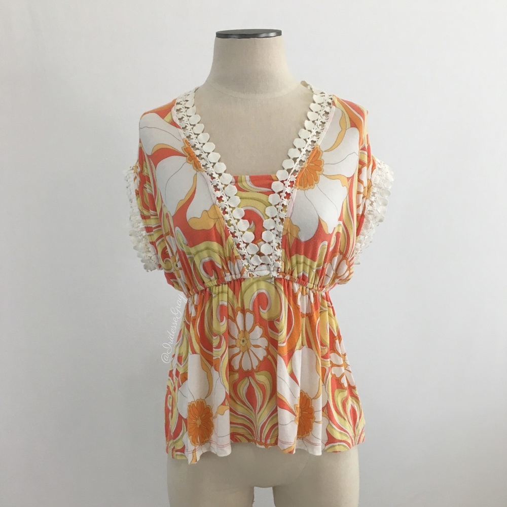 Anthropologie- Deletta Floral Mod Print Top SZ S.