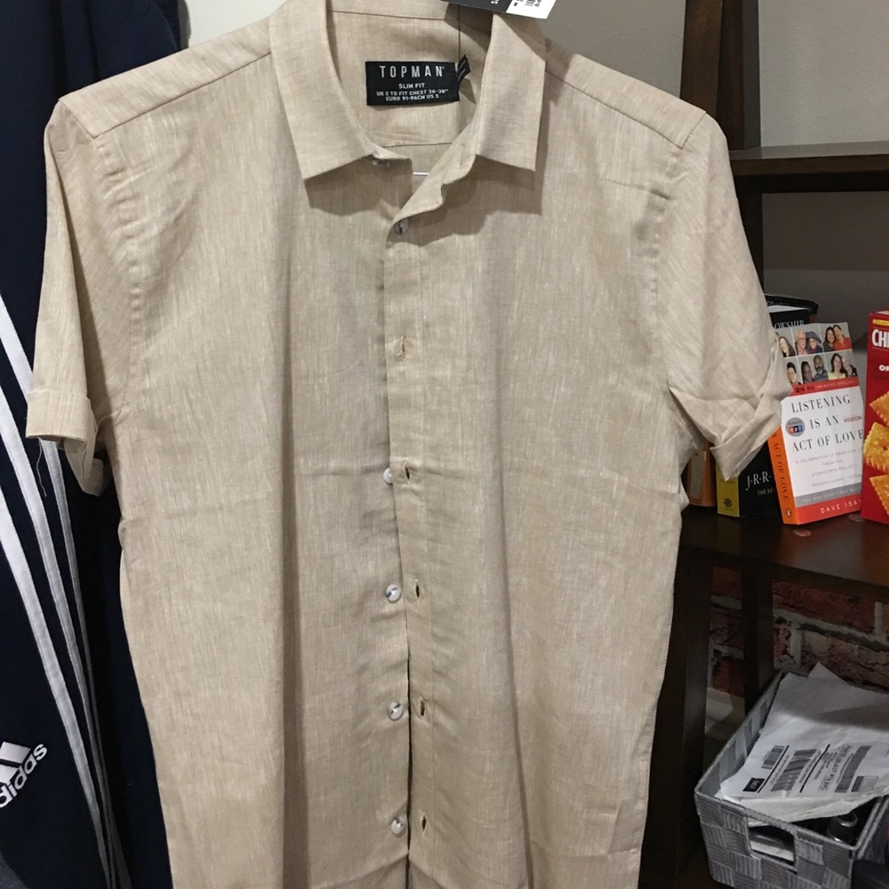 Never been worn Topman short sleeve tan shirt