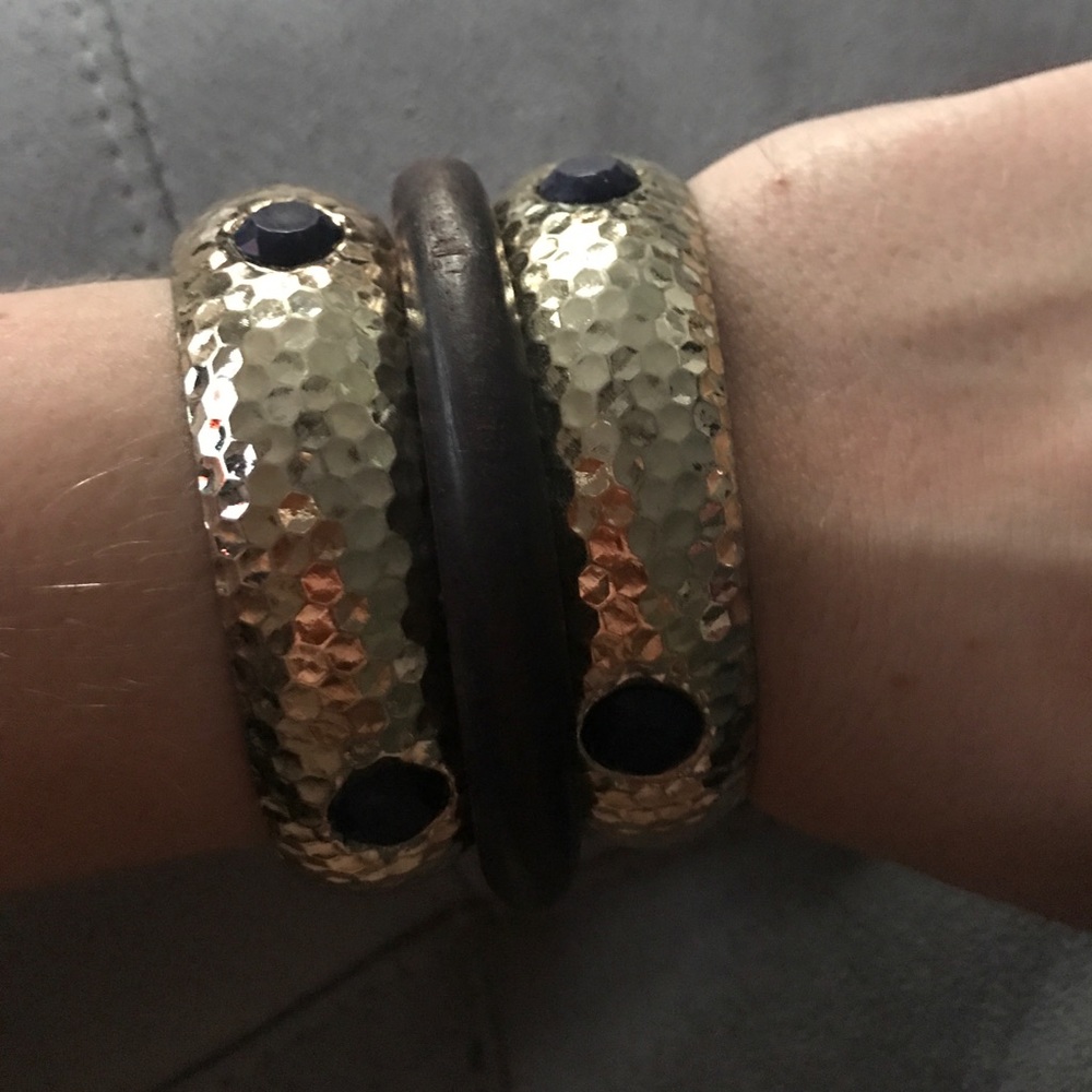 3 piece wooden/ gold tone bracelet set