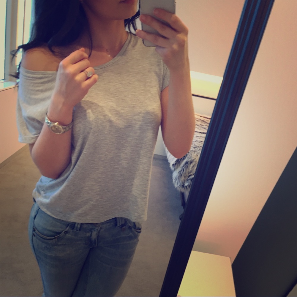Off Shoulder Basic Gray Sexy T Shirt - image 1