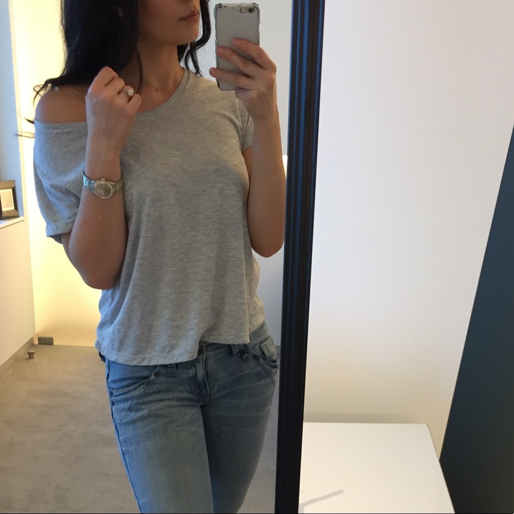 Off Shoulder Basic Gray Sexy T Shirt - image 2
