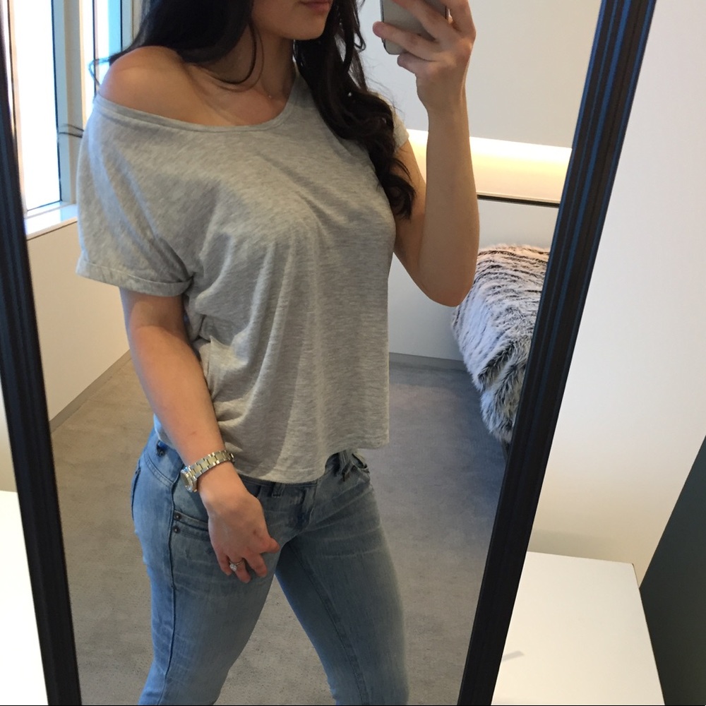 Off Shoulder Basic Gray Sexy T Shirt - image 3