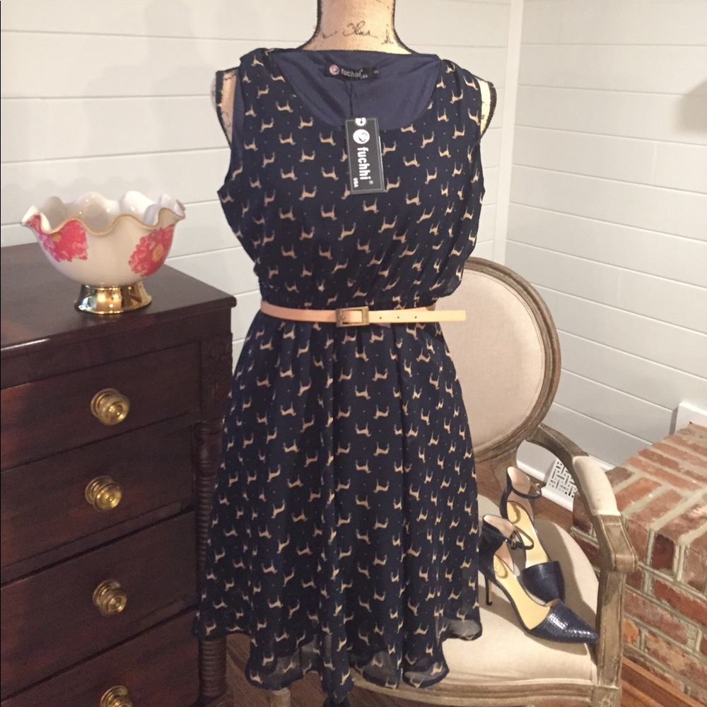 NWT Fuchhi Navy Print Dress Sz S