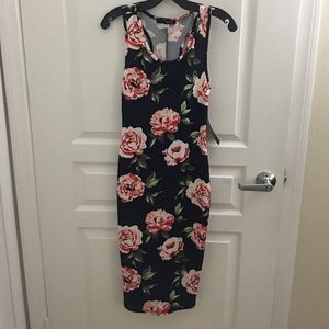 Navy floral bodycon midi dress