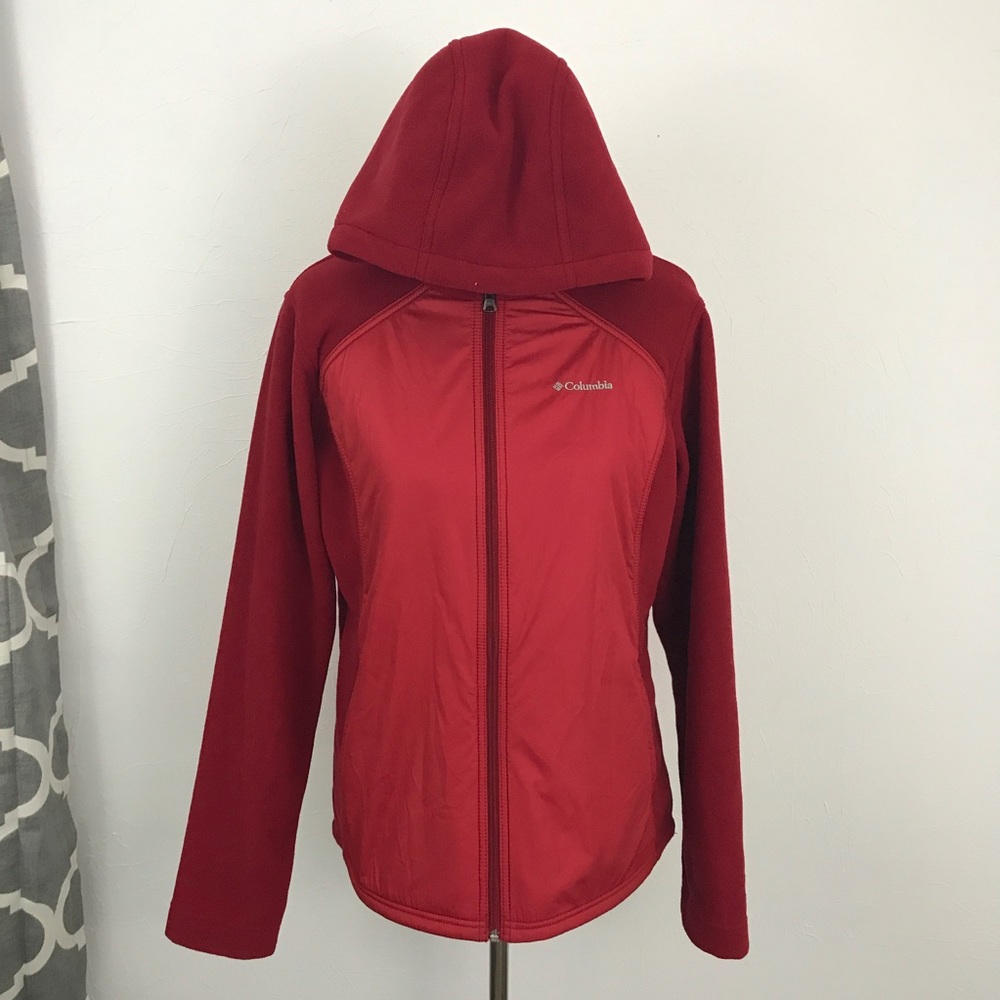 {Columbia} Red Hooded Fleece Jacket Large