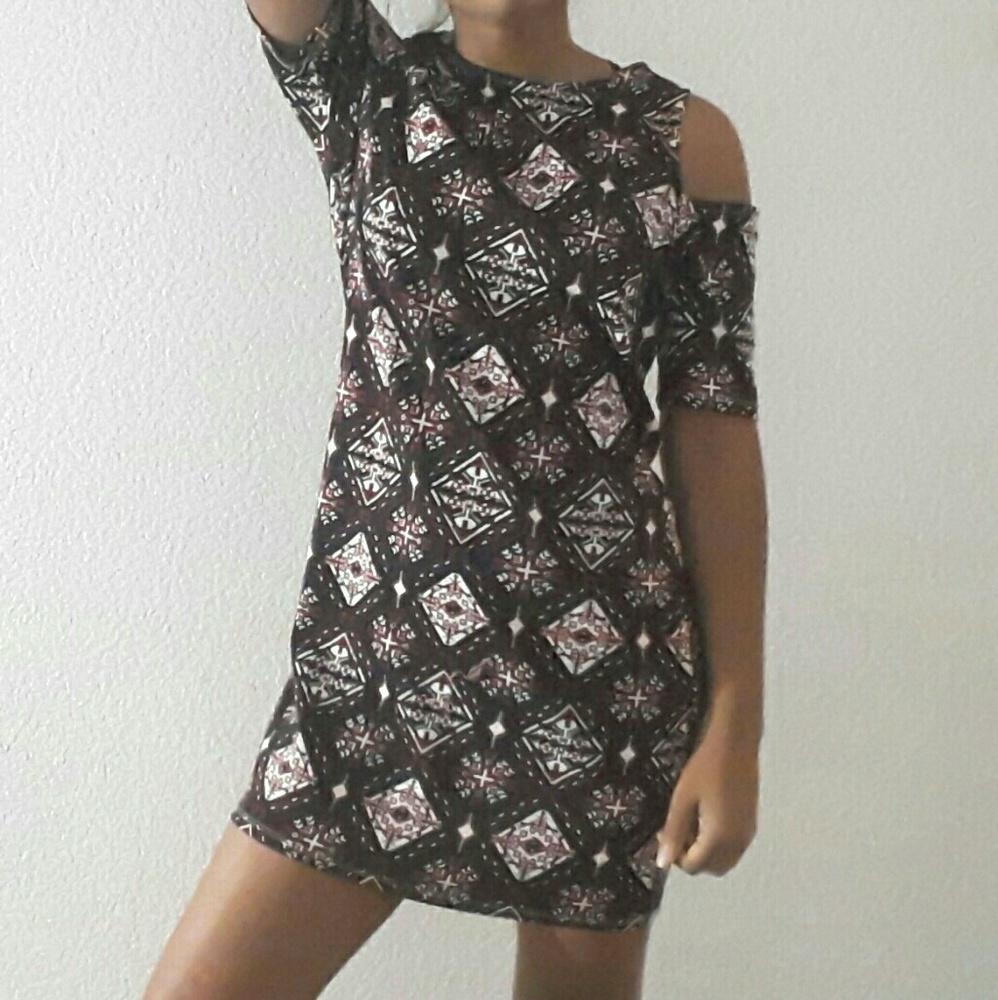 Geometric Cold Shoulder Dress