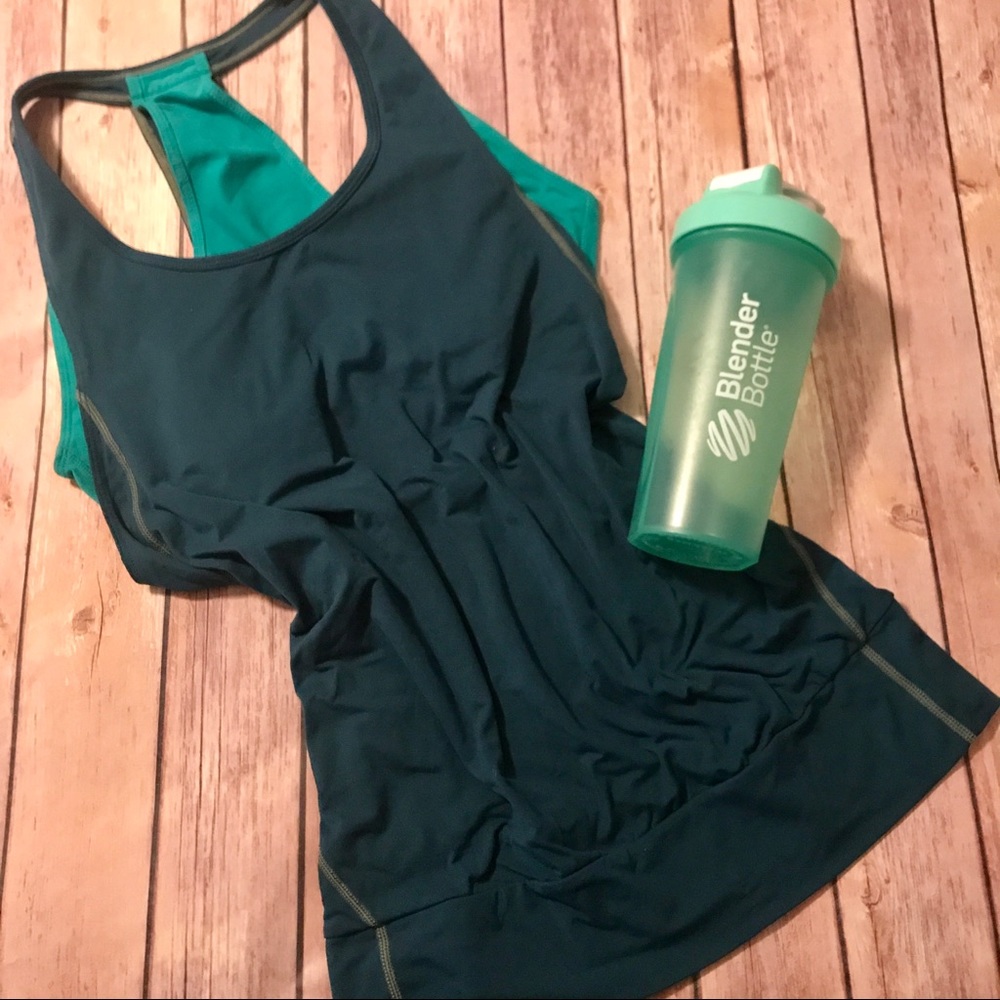 Blue and Teal tank top workout top with bra