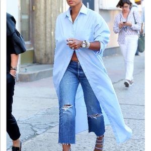 Zara Blue Dress Shirt Long Tunic Button Up