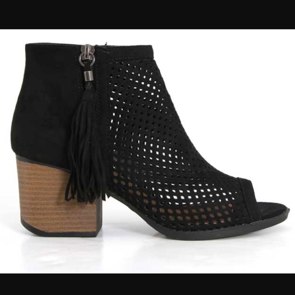 Black Peep Toe Booties - Picture 3 of 4
