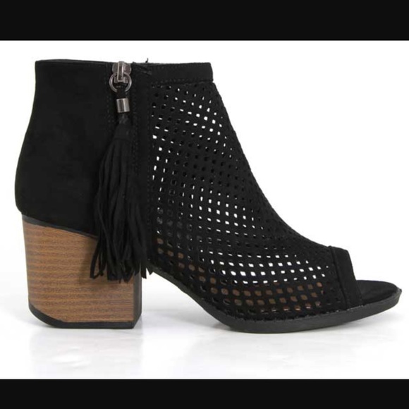 Black Peep Toe Booties - Picture 3 of 4