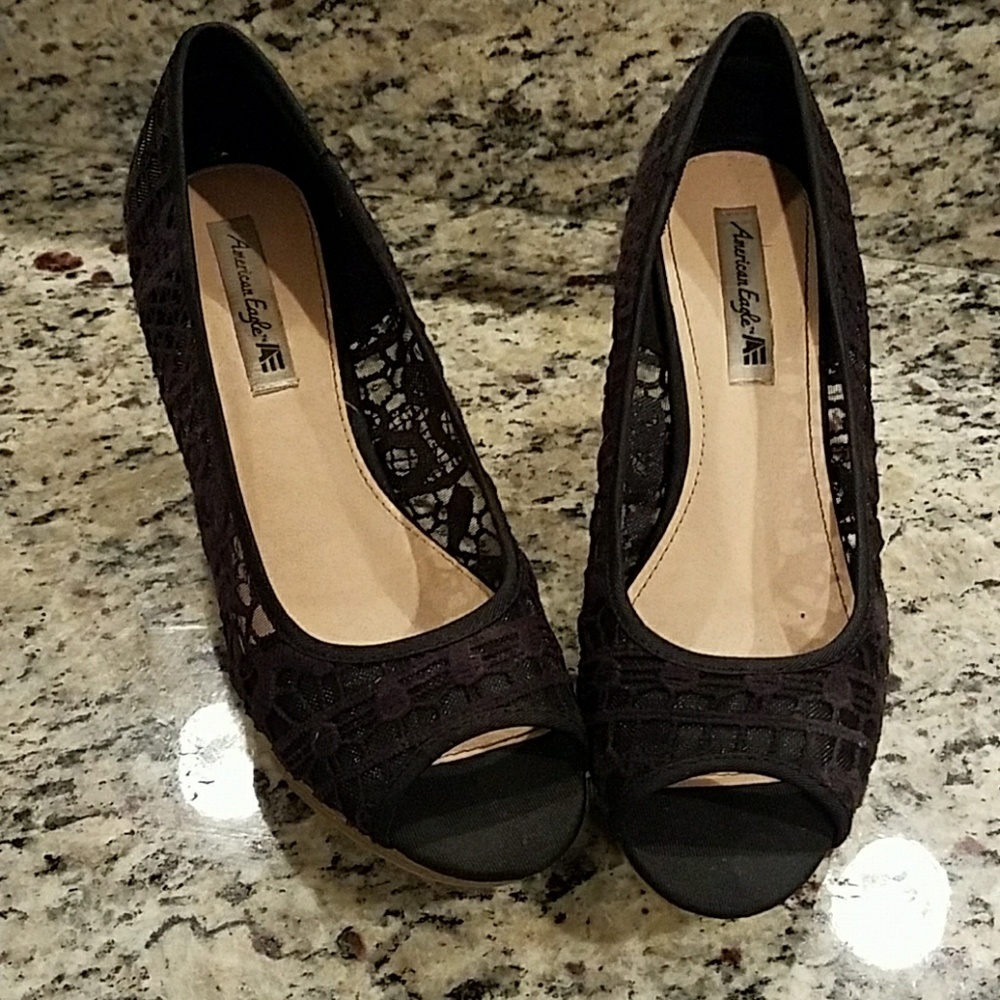 Lace Peep Toe Wedges