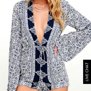 Navy-White Lulu's paisley/floral romper