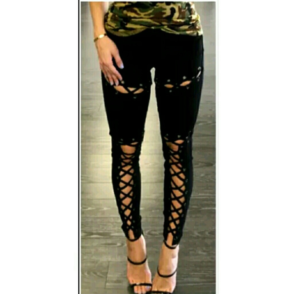 ✔✔SALE-1 LRG✔✔💕 💕SEXY LACE UP FRONT SKINNY JGNS - Picture 2 of 6