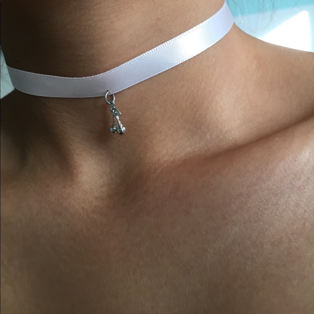 baby pink choker with cherry charm