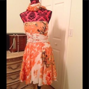 Strapless cocktail floral dress