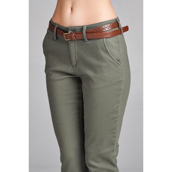 Twill Crop Pants - Olive - Picture 3 of 4