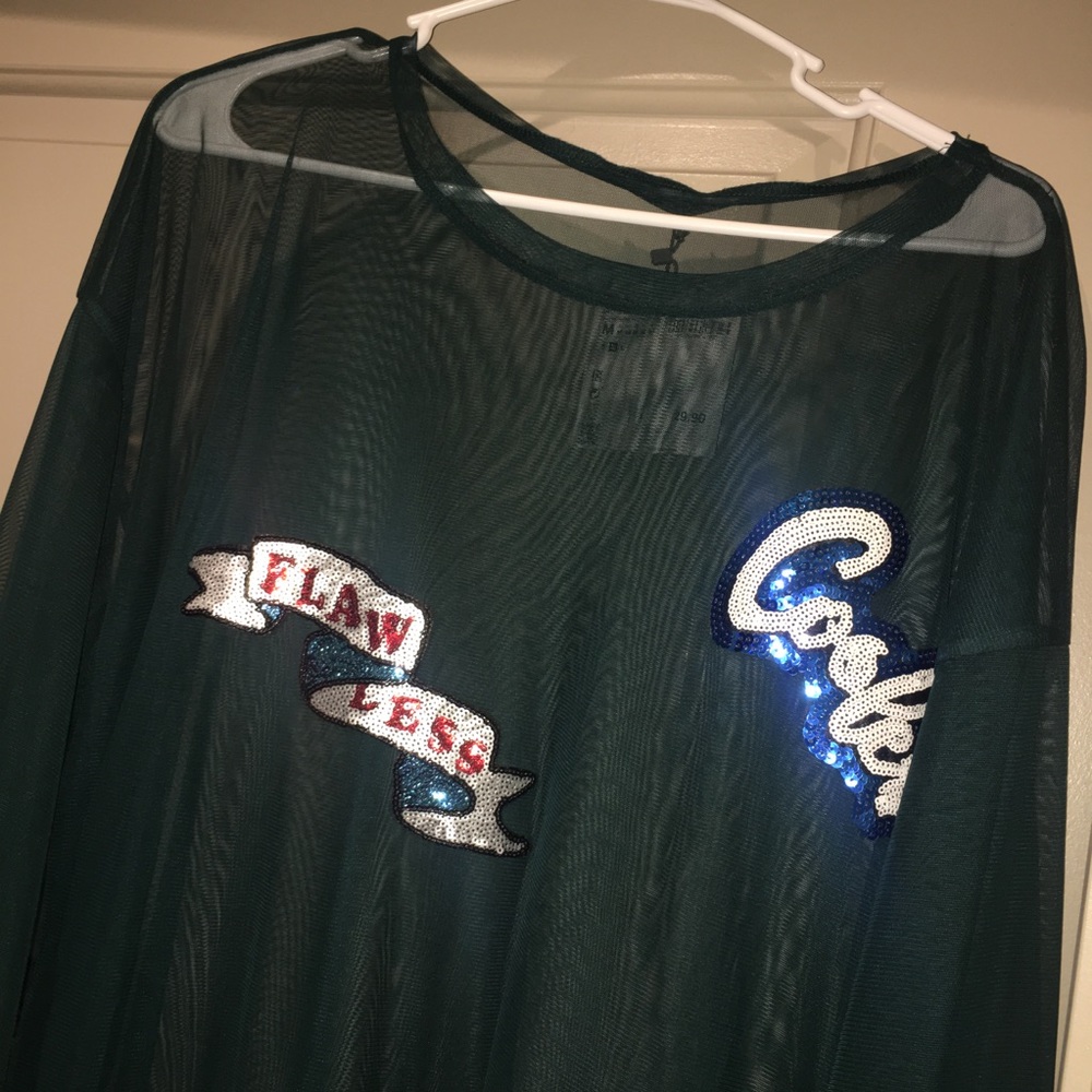 Sheer shirt from Zara with sequins patches.