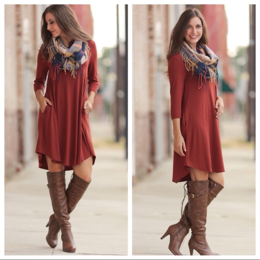 🍁LAST ONE🍁 Rust Tunic Dress with Pockets - Picture 3 of 8