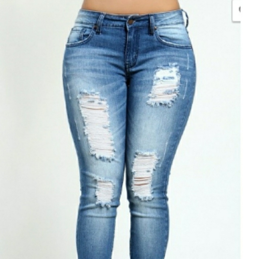 Distressed blue Jeans