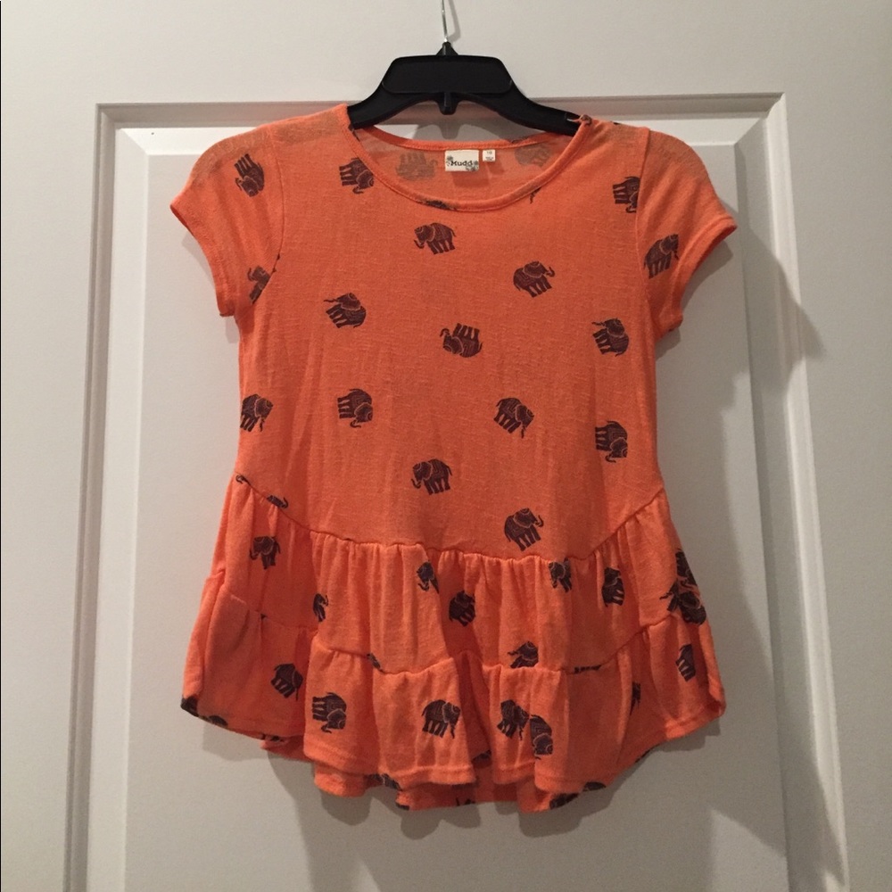 Girls Coral Elephant Peplum Top