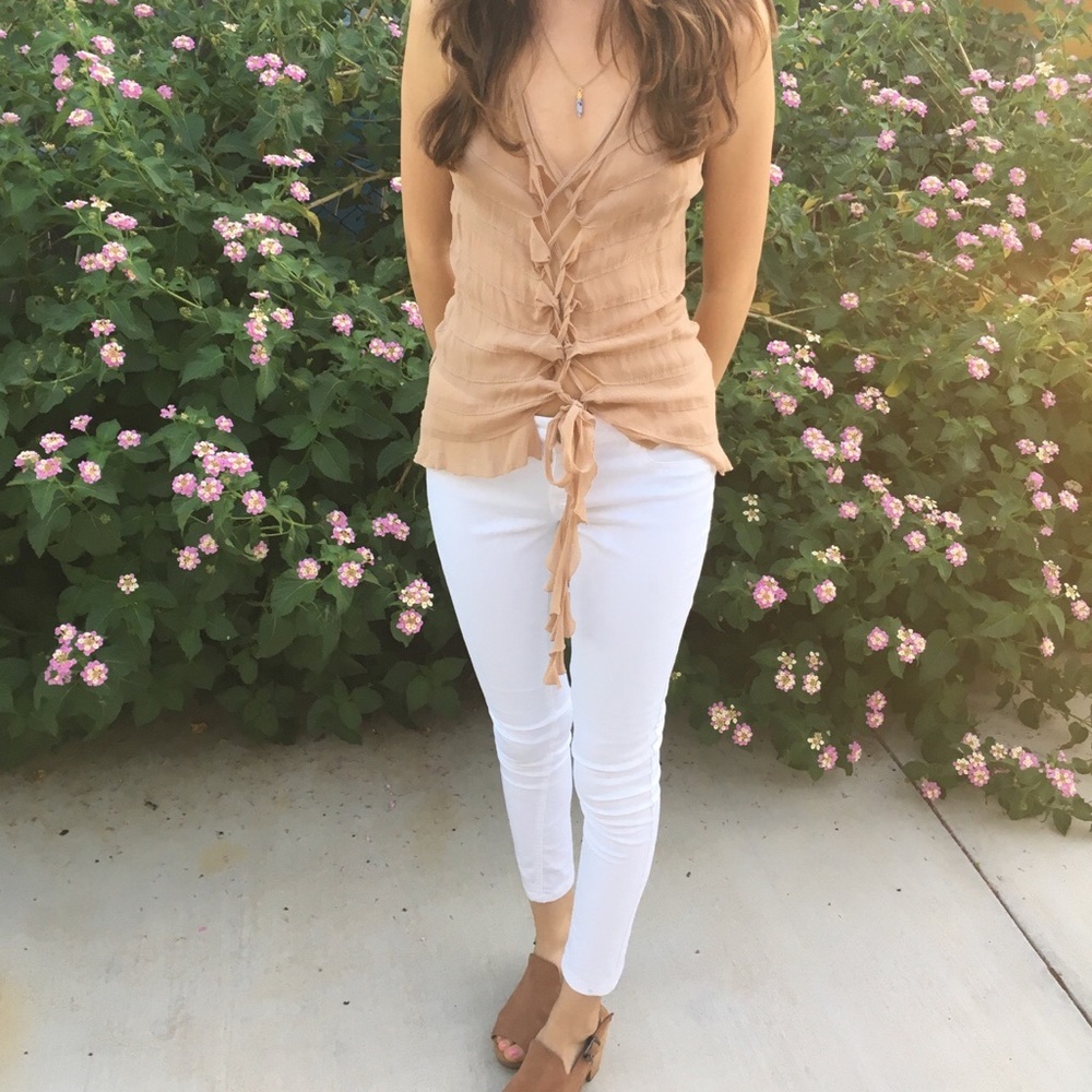 100% silk DKNY tan top