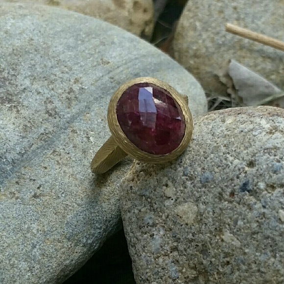 SOLD Fashion Forward Gold and Sterling Ruby Ring - Picture 1 of 4