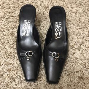Ferragamo kitten heel slides EUC