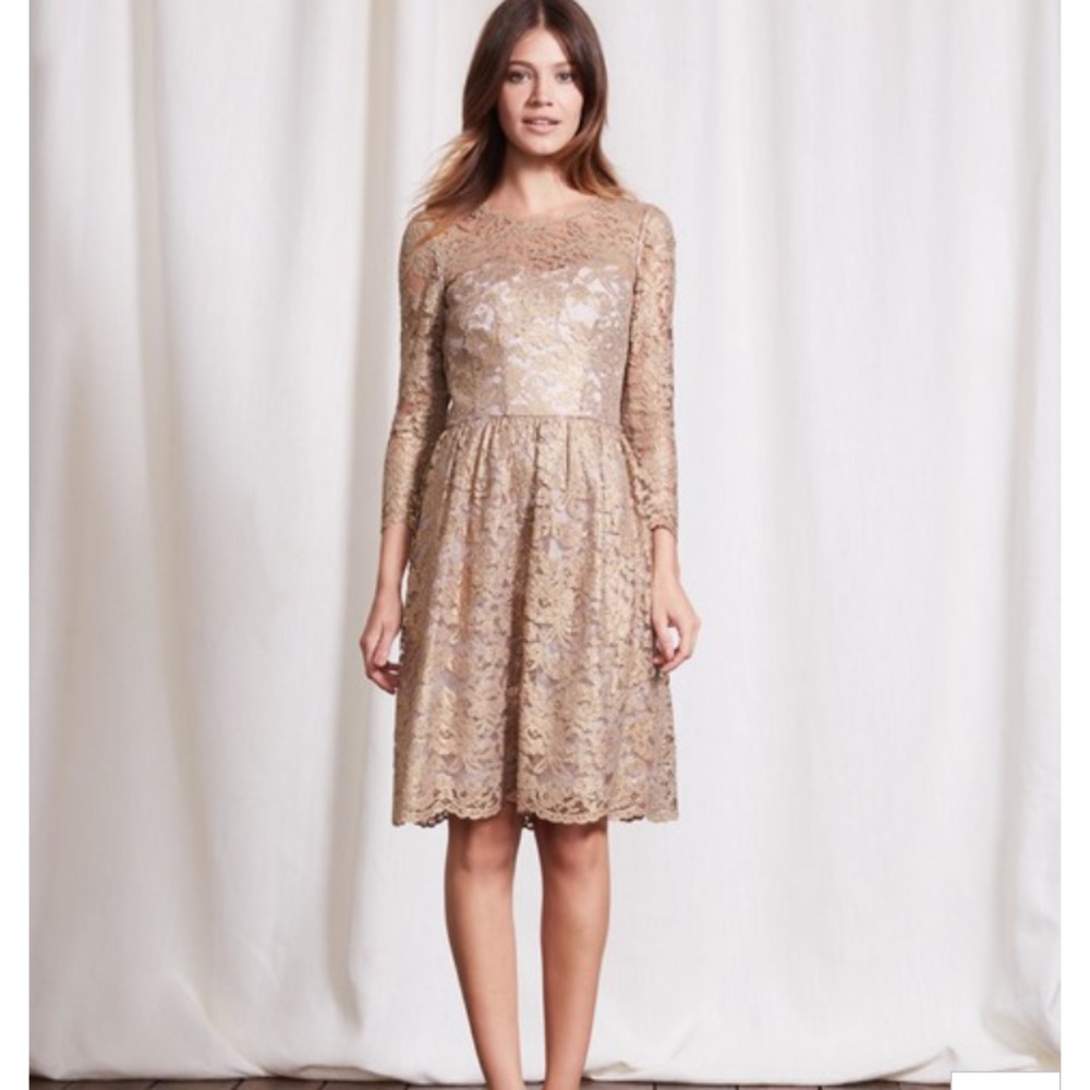 Boden luxe lace dress gold