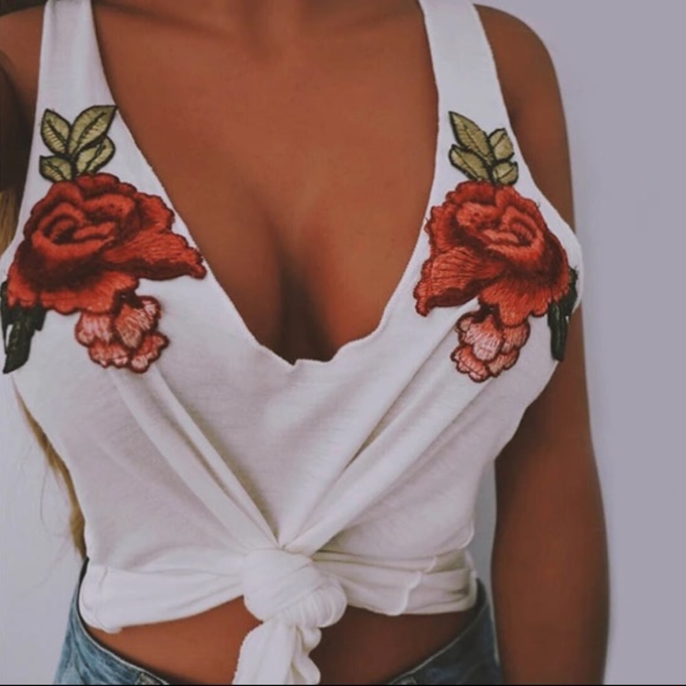 White Embroidered Tank Top