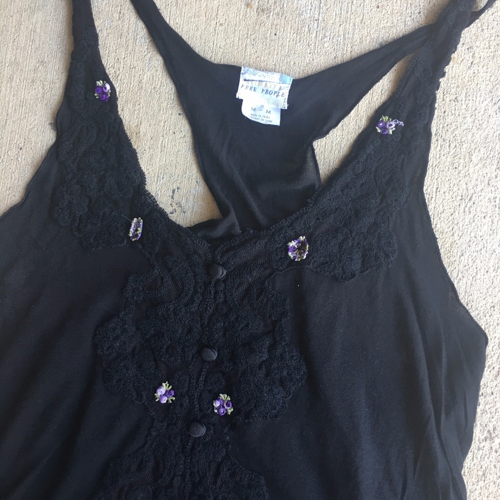 x SOLD x Free People Budding Roses Black Tank