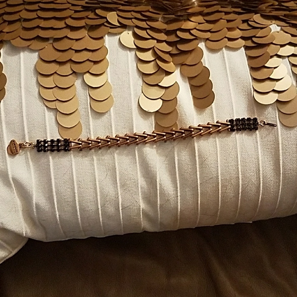 Alex & Ani Rose Gold Link Bracelet w/Black Stones