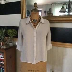 Sheer cream/ white collared shirt