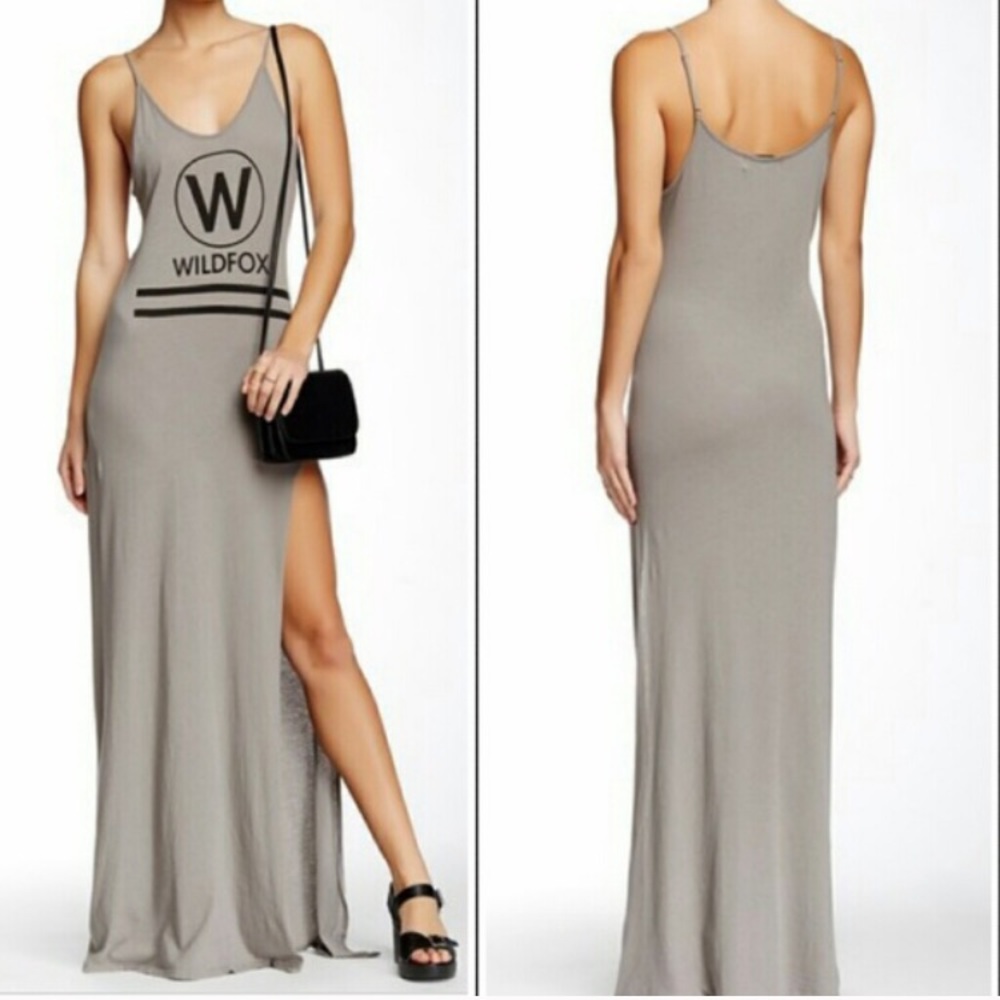 WILDFOX jetset light gray maxi w/ side-slit. NWOT