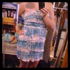 Watercolor tiered strapless dress