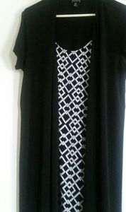 Black/white geometrical dress w/ attached cardigan