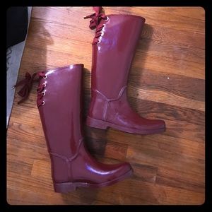 Coach back ribbon lace up lightly lined rain boots