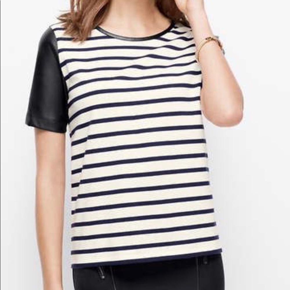 Striped Tee with Leather Detailing