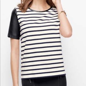 Striped Tee with Leather Detailing